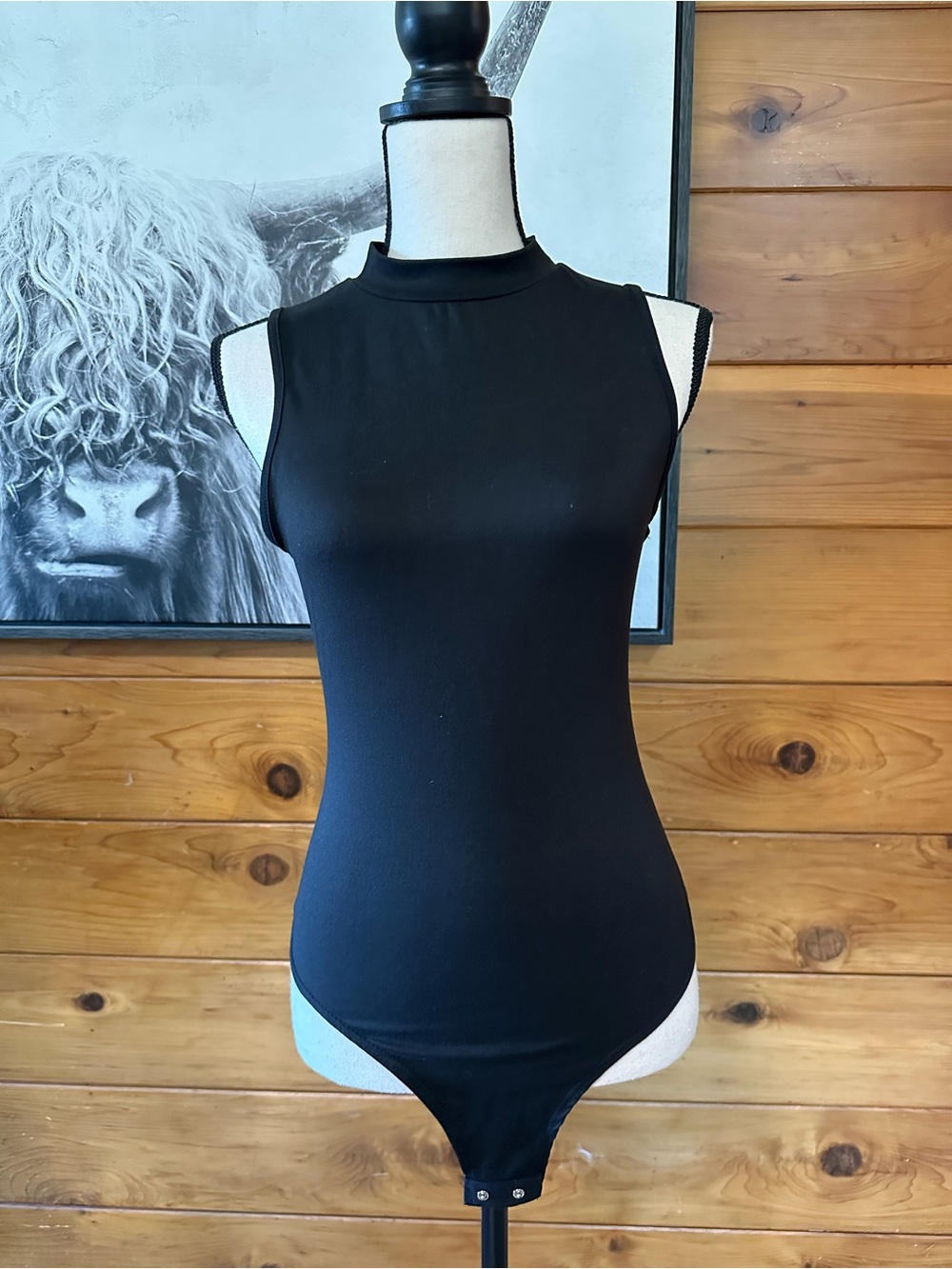 NWT Gaze Sleeveless Mock Neck Black Bodysuit